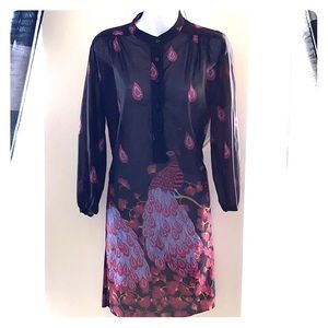 Vintage Sheer Peacock Chiffon Tunic Shirt